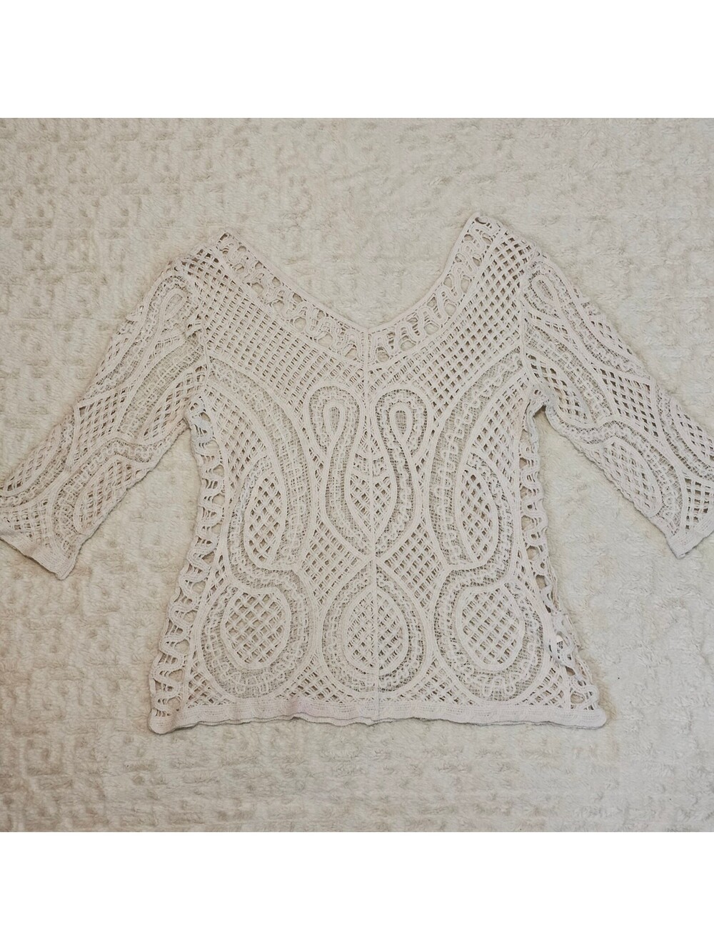 Adiva Off-White Crocheted Lace Top L NWOT